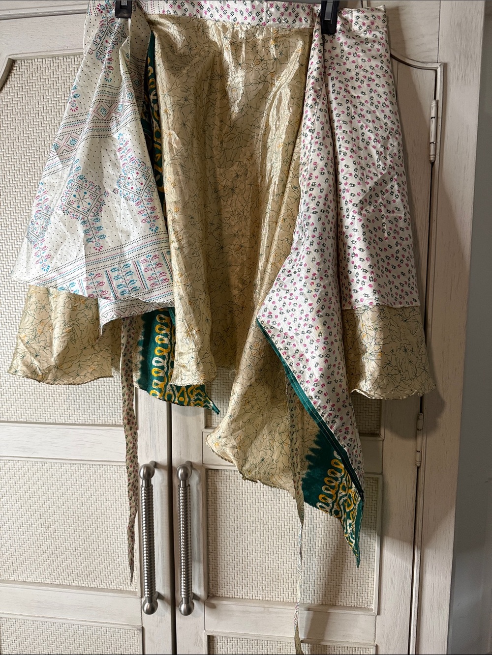 Reversible Printed wrap skirt or top in Gold and Green